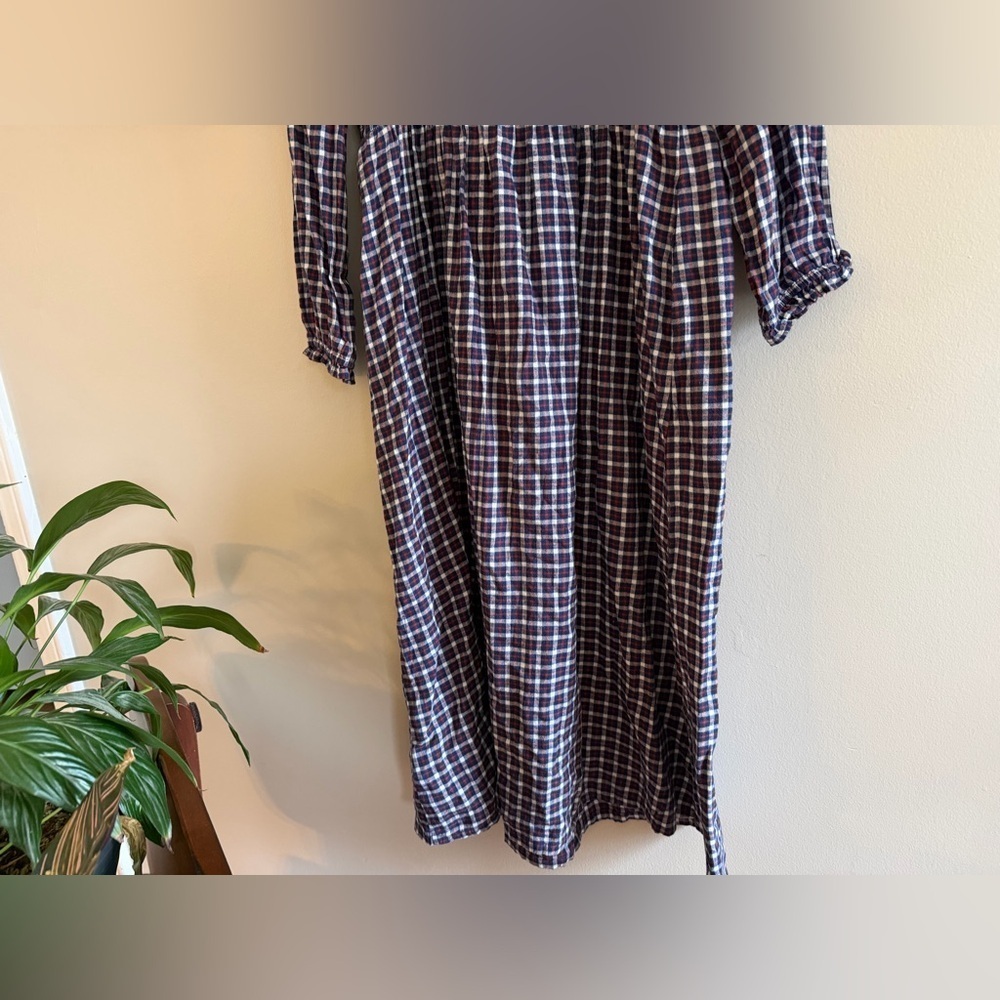 J Crew Womens Dress Plaid Flannel Cottage Puff Sleeve Smocked Midi Navy Size L - Picture 11 of 14